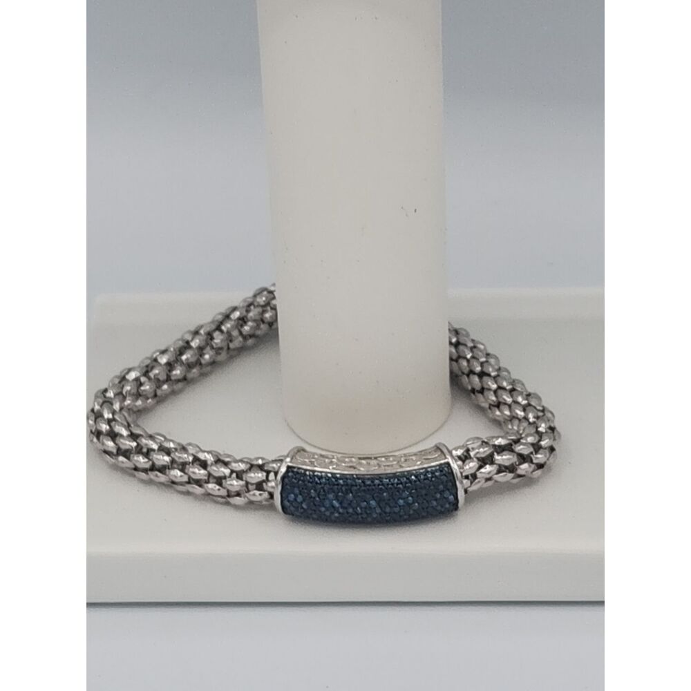 Affinity Cabin Blue Genuine Diamond POPCORN Sterling Silver Bracelet 8” LARGE - Picture 2 of 4